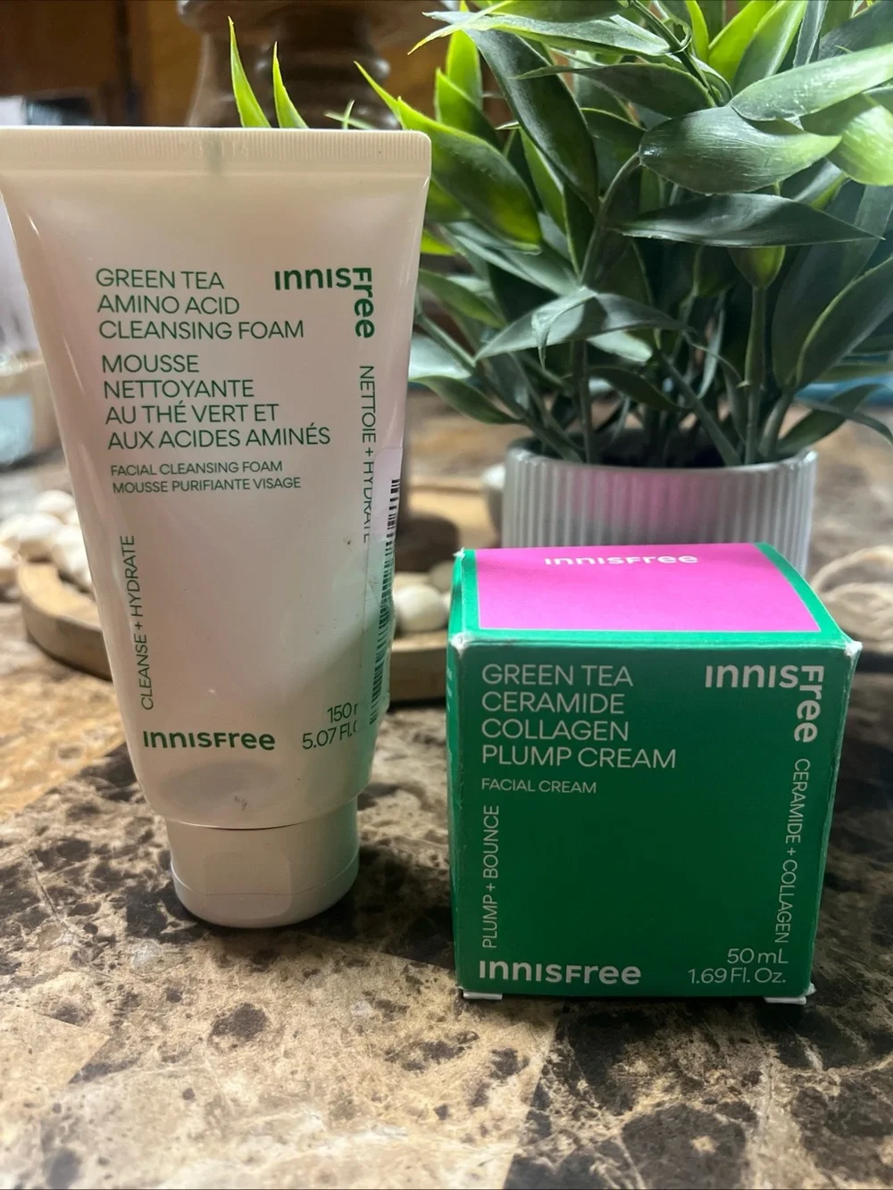 Innisfree Green Tea Seed Hyaluronic Cream 50ml + Amino Acid Cleansing Foam 5 Oz.